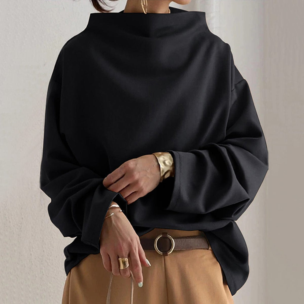 Women's Sophisticated High Neck Top Relaxed Silhouette Long Sleeve Casual Elegant – Renli - Lolly 