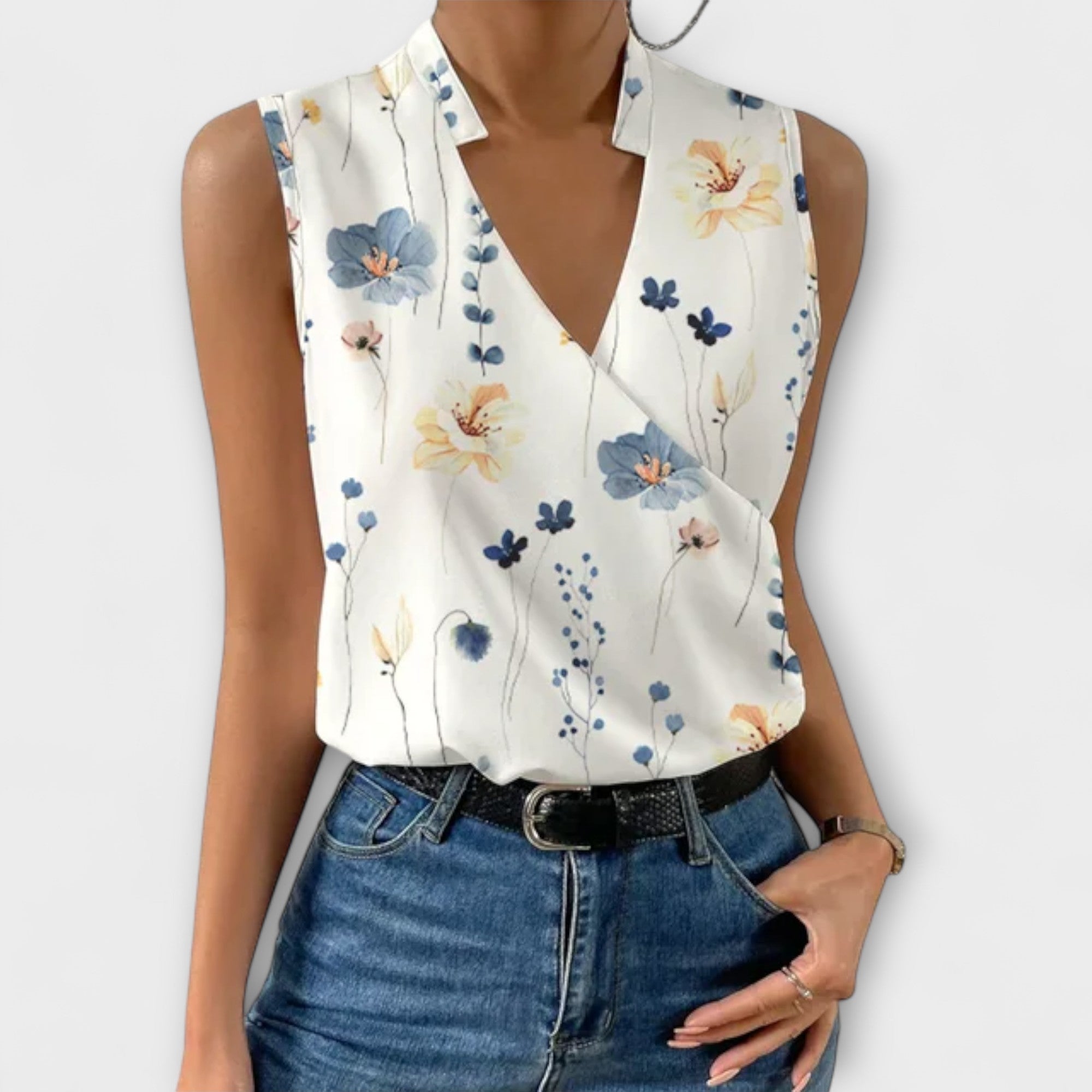 Women's Sophisticated Sleeveless V-Neck Top Breathable Lightweight Flattering Summer – Loretta - Lolly 