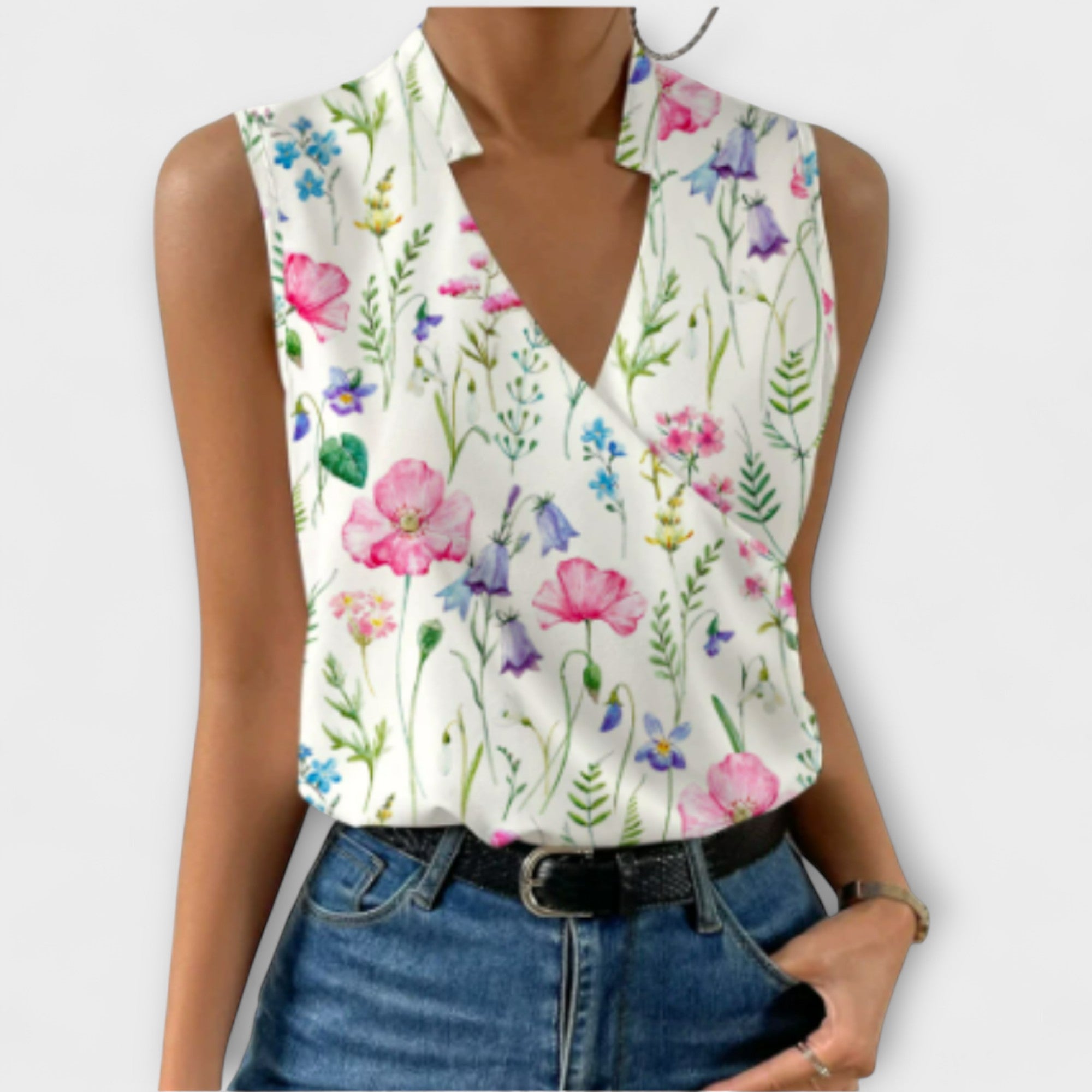 Women's Sophisticated Sleeveless V-Neck Top Breathable Lightweight Flattering Summer – Loretta - Lolly 