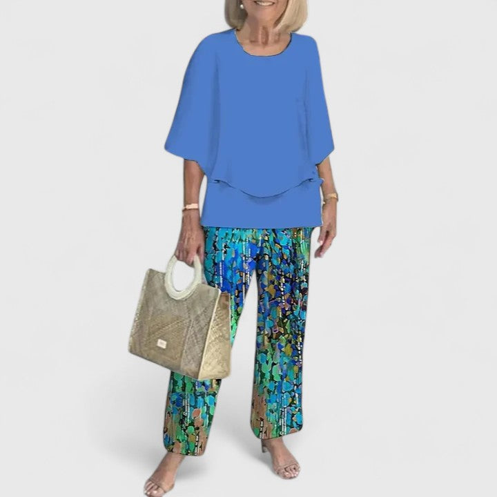 Women's Sophisticated Two-Piece Set Relaxed Blouse Wide-Leg Pants Casual Elegant Everyday – Martha - Lolly 