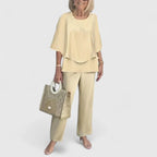 Women's Sophisticated Two-Piece Set Relaxed Blouse Wide-Leg Pants Casual Elegant Everyday – Martha - Lolly 