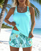 Women's Square Neck Loose Tankini Set Tropical Print Swim Shorts Beach Pool Vacation Resort Summer Sexy – Tropicana - Lolly 