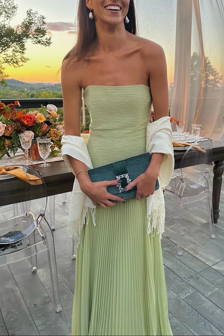 Women's Strapless Drop Waist Long Dress Formal Wedding Guest Garden Party Ceremony Gala Summer Evening – Skyla Sage Green - Lolly 