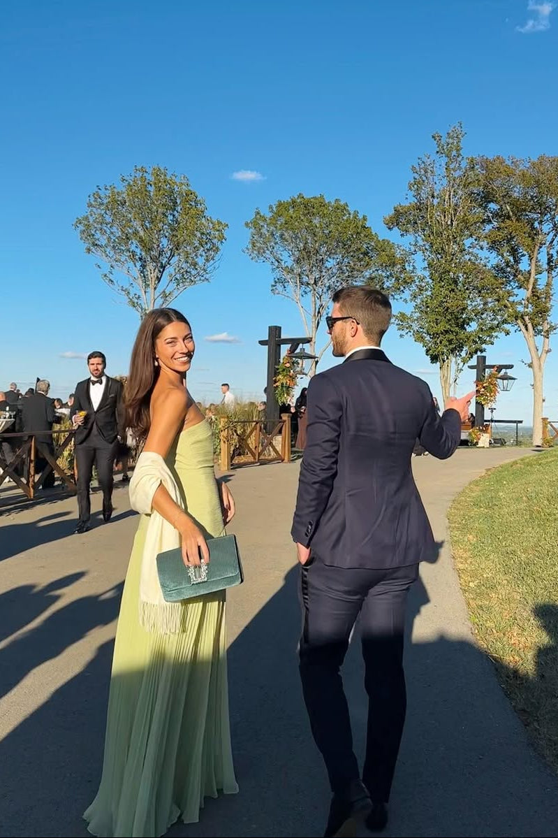 Women's Strapless Drop Waist Long Dress Formal Wedding Guest Garden Party Ceremony Gala Summer Evening – Skyla Sage Green - Lolly 