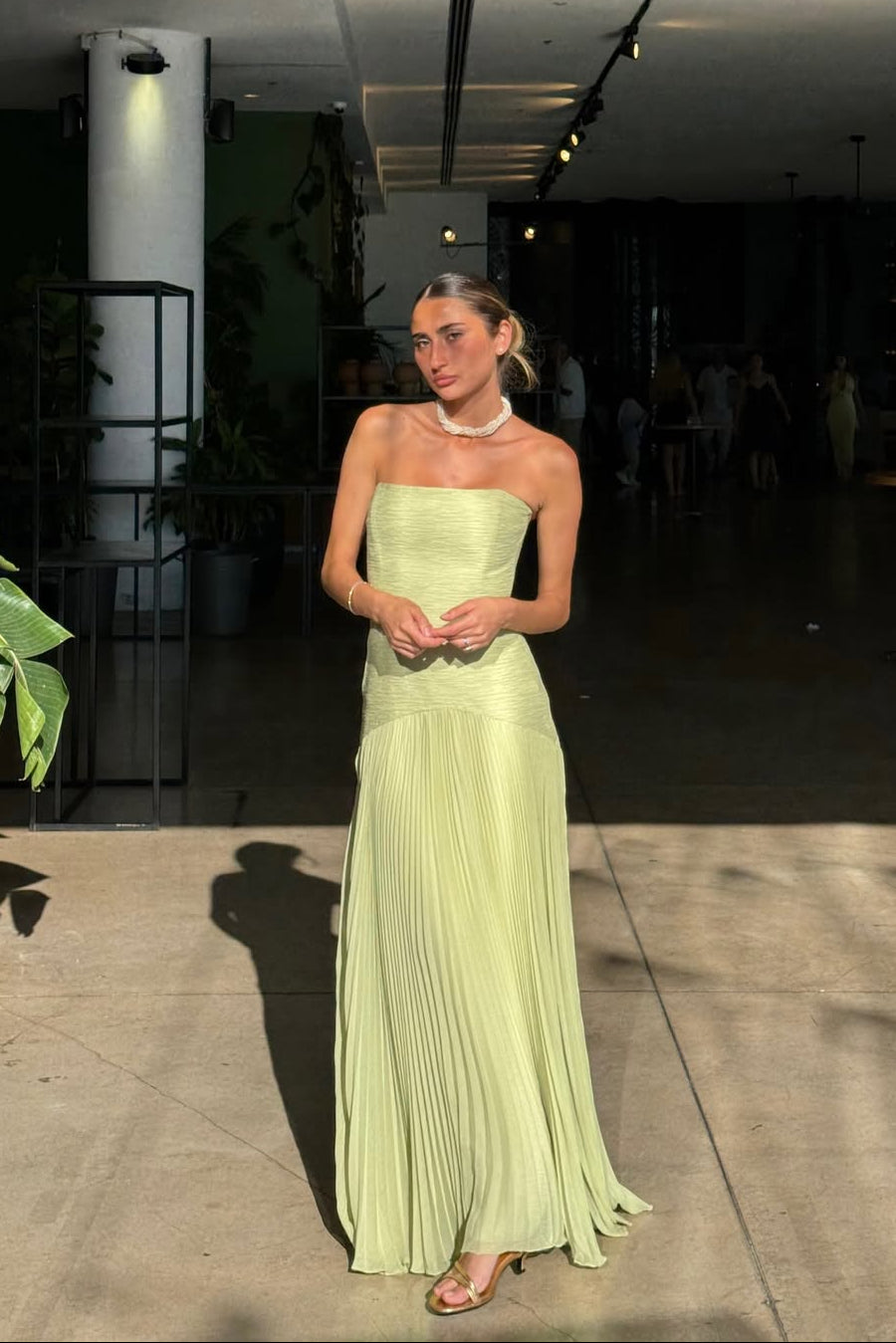 Women's Strapless Drop Waist Long Dress Formal Wedding Guest Garden Party Ceremony Gala Summer Evening – Skyla Sage Green - Lolly 