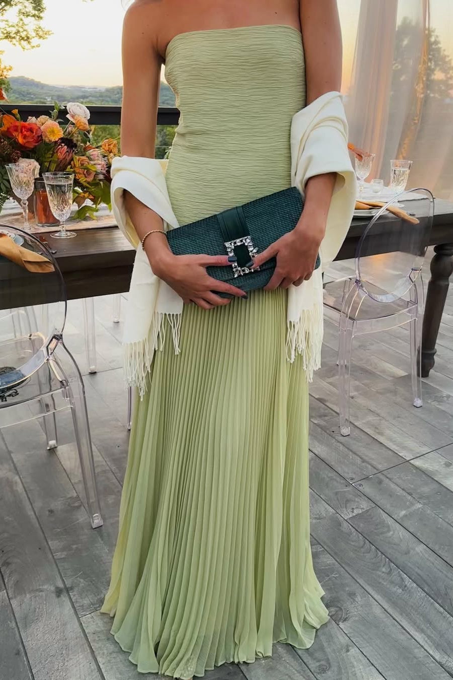 Women's Strapless Drop Waist Long Dress Formal Wedding Guest Garden Party Ceremony Gala Summer Evening – Skyla Sage Green - Lolly 