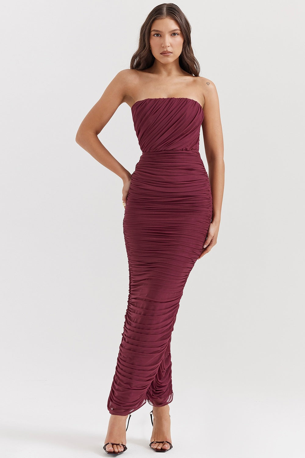 Women's Strapless Ruched Midi Dress Ombre Wedding Guest Cocktail Party Evening - Lolly 