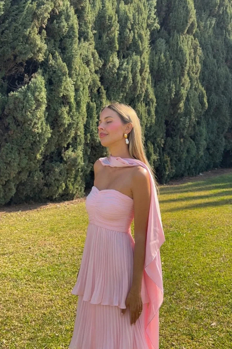 Women's Strapless Tiered Long Dress Formal Wedding Guest Garden Party Ceremony Gala Evening – Odessa Blush Pink - Lolly 
