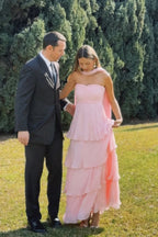 Women's Strapless Tiered Long Dress Formal Wedding Guest Garden Party Ceremony Gala Evening – Odessa Blush Pink - Lolly 
