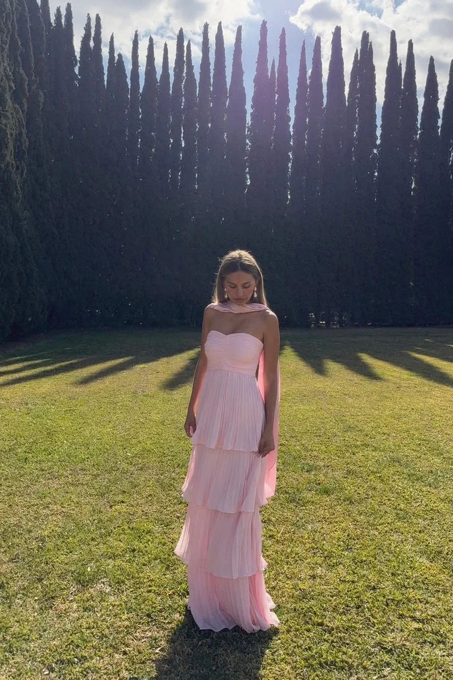 Women's Strapless Tiered Long Dress Formal Wedding Guest Garden Party Ceremony Gala Evening – Odessa Blush Pink - Lolly 