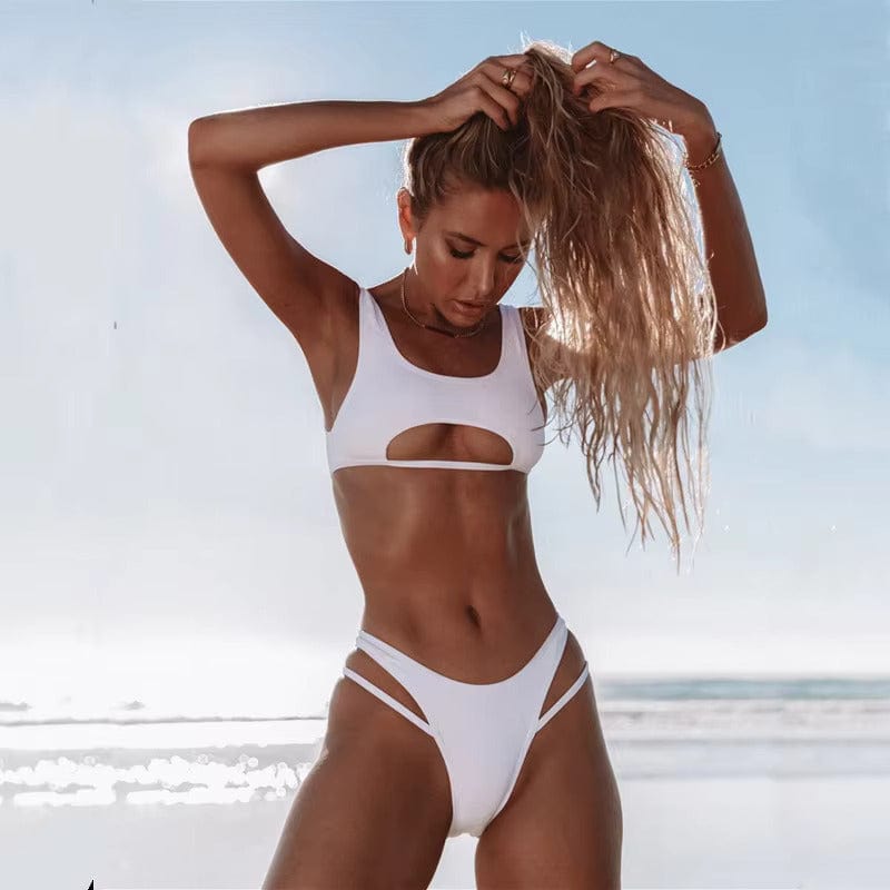 Women's Strappy Cut-Out Bikini Set Sports Bra High Waist Thong Boho Beach Summer – Multicolor - Lolly 