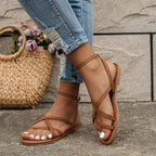 Women's Strappy Flat Orthopedic Sandals Crossover Casual Summer Beach Comfortable Everyday – Michelle - Lolly 