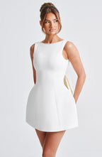Women's Structured Bow Back Pearl Trim Mini Dress Cocktail Party Wedding Guest Bridal Shower Birthday Date Night – Blush - Lolly 
