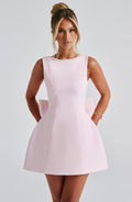 Women's Structured Bow Back Pearl Trim Mini Dress Cocktail Party Wedding Guest Bridal Shower Birthday Date Night – Blush - Lolly 