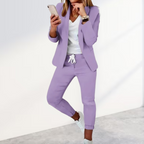 Women's Stylish Blazer & Jogger Trouser Set Business Casual Polyester Slim Fit Everyday – Black - Lolly 