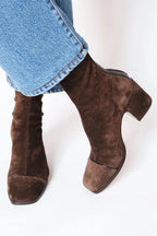 Women's Suede Block Heel Ankle Boots Square Toe Zip-Up Fall Winter - Lolly 