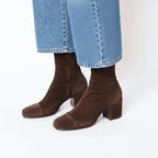 Women's Suede Block Heel Ankle Boots Square Toe Zip-Up Fall Winter - Lolly 