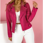 Women's Suede Moto Jacket Zip-Up Biker Style Casual Outerwear - Lolly 