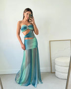 Women's Summer Party Dress Strapless Mesh Cutout Long Fluid A-Line Relaxed Elegant – Wren - Lolly 