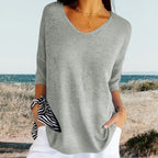 Women's Summer V-Neck Knit Top Lightweight Relaxed Fit Casual Everyday Versatile Soft – Gerda - Lolly 