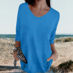 Women's Summer V-Neck Knit Top Lightweight Relaxed Fit Casual Everyday Versatile Soft – Gerda - Lolly 