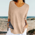 Women's Summer V-Neck Knit Top Lightweight Relaxed Fit Casual Everyday Versatile Soft – Gerda - Lolly 