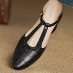 Women's T-Strap Mary Jane Flats Braided Leather Round Toe Buckle Work Casual Walking - Lolly 
