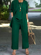 Women's Three-Piece Pant Set Tank Top Wide-Leg Pants Business Casual Elegant Versatile Chic - Lolly 