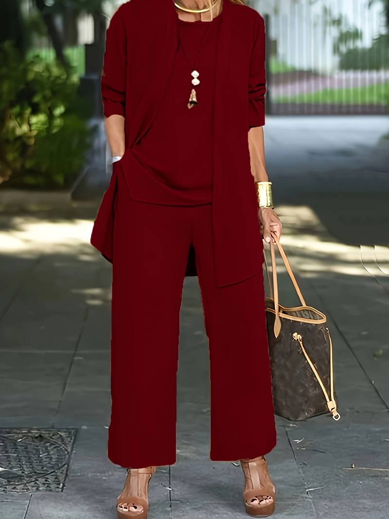 Women's Three-Piece Pant Set Tank Top Wide-Leg Pants Business Casual Elegant Versatile Chic - Lolly 