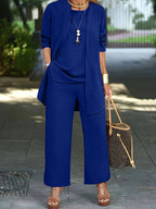 Women's Three-Piece Pant Set Tank Top Wide-Leg Pants Business Casual Elegant Versatile Chic - Lolly 