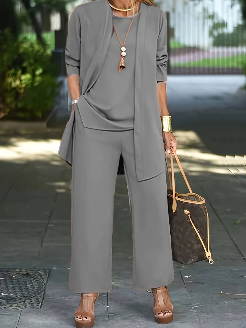 Women's Three-Piece Pant Set Tank Top Wide-Leg Pants Business Casual Elegant Versatile Chic - Lolly 