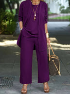 Women's Three-Piece Pant Set Tank Top Wide-Leg Pants Business Casual Elegant Versatile Chic - Lolly 
