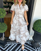 Women's Toile Midi Dress Smocked Waist Tiered Skirt Floral Spring Garden Casual Summer Elegant – Camille - Lolly 