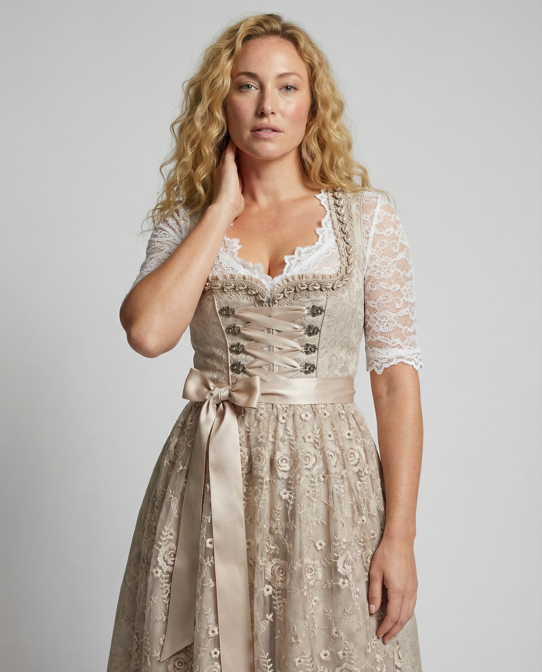 Women's Traditional Dirndl Dress Laced Bodice Lace Blouse Cotton Oktoberfest Bavarian Costume – Heidi - Lolly 