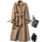 Women's Trench Coat Double-Breasted Belted with Plaid Lining - Lolly 