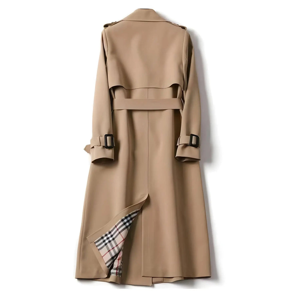Women's Trench Coat Double-Breasted Belted with Plaid Lining - Lolly 