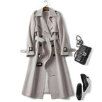 Women's Trench Coat Double-Breasted Belted with Plaid Lining - Lolly 