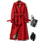 Women's Trench Coat Double-Breasted Belted with Plaid Lining - Lolly 