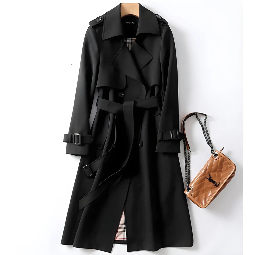 Women's Trench Coat Double-Breasted Belted with Plaid Lining - Lolly 