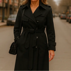 Women's Trench Coat Double-Breasted Belted with Plaid Lining - Lolly 