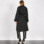 Women's Trench Coat Double-Breasted Belted with Plaid Lining - Lolly 