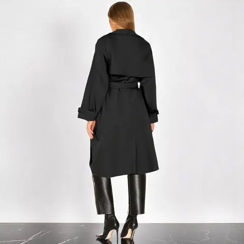 Women's Trench Coat Double-Breasted Belted with Plaid Lining - Lolly 