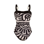 Women's Tribal Print One-Piece Swimsuit & Long Skirt Set Adjustable Straps Beach Vacation Pool Party Summer Resort – Black & White - Lolly 