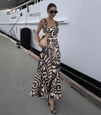 Women's Tribal Print One-Piece Swimsuit & Long Skirt Set Adjustable Straps Beach Vacation Pool Party Summer Resort – Black & White - Lolly 