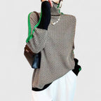 Women's Turtleneck Sweater Herringbone Contrast Stripe Pullover Casual Winter - Lolly 