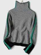 Women's Turtleneck Sweater Herringbone Contrast Stripe Pullover Casual Winter - Lolly 