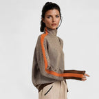 Women's Turtleneck Sweater Herringbone Contrast Stripe Pullover Casual Winter - Lolly 