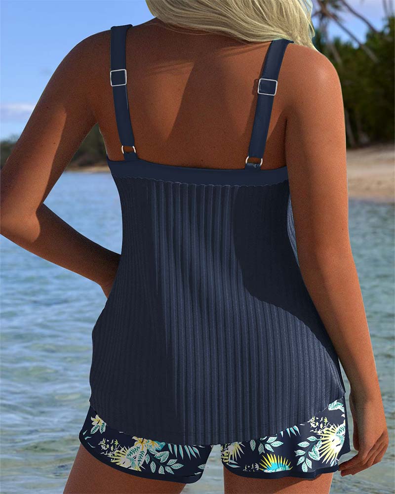 Women's Two-Piece Ruched Tankini Set Backless Spaghetti Strap Floral Shorts Beach Pool Vacation Resort Summer – Marina - Lolly 