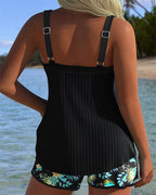 Women's Two-Piece Ruched Tankini Set Backless Spaghetti Strap Floral Shorts Beach Pool Vacation Resort Summer – Marina - Lolly 
