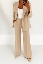 Women's Two-Piece Suit Tailored Blazer Wide-Leg Pants Elegant Relaxed Fit Casual Formal – Julie - Lolly 